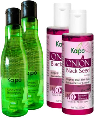 KAIPO Aloe Vera Shampoo And Onion Hair Oil With Onion & Redensyl for Hair Fall Control, Hair Growth, repair dull & damage Hair (800ml)(4 Items in the set)