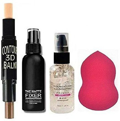 YAWI New make up combo pack of fixer make up primer with face make up blender(4 Items in the set)