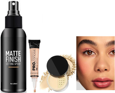 Wonholli Long Lasting Fixer , Full Coverage Concealer with Loose Powder(3 Items in the set)
