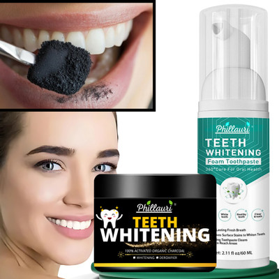 Phillauri Tooth Foam and Charcoal Powder Set – Simple Cleaning Combo Without Harsh Ingredients(2 Items in the set)