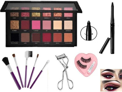 mkldsrh rose gold eyeshadow with makeup brushes with curler & eyelash & waterproof kajal for face make up kit(5 Items in the set)