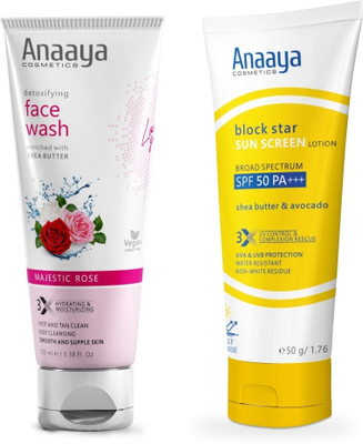 anaaya Radiant Defence Combo: Block Star Sunscreen Lotion & Detoxifying Majestic Rose Face Wash(2 Items in the set)