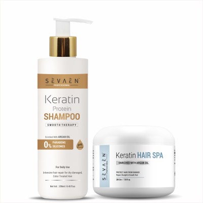 sevaen Keratin Shampoo And Hair Spa Cream,for Frizz-Free hair up to 72 hours & Salon-like smooth hair at home.(2 Items in the set)