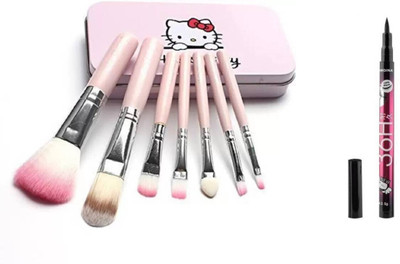 RTB HelloKittey Makeup Brush Set of 7 with 36 Hours Eyeliner(8 Items in the set)