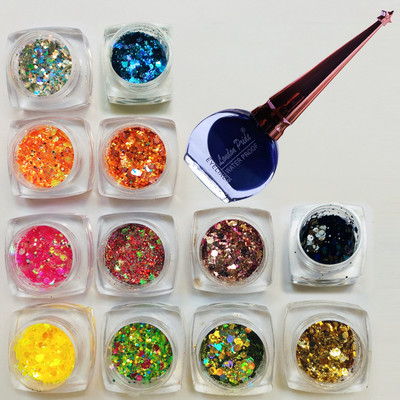 vizo Eyeshadow chunky glitter powder multicolour (12 pcs.) with blue eyeliner(13 Items in the set)