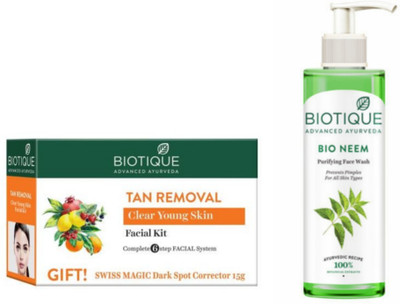 BIOTIQUE Tan Removal Facial Kit & Neem Face Wash 2000 ml (2 Items in the set)
