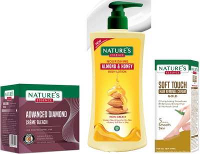 Nature's Diamond Cream Bleach (21g) Nourishing Almond & Honey Body Lotion (400ml) Soft Hair Removal Cream Gold (50g)(3 Items in the set)