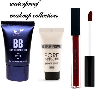 BLUEMERMAID MAKEUP PORE PRIMER BB FOUNDATION & LIQUID MAROON LIPSTICK COMBO KIT(3 Items in the set)