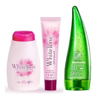 White Tone Soft & Smooth Face Cream 25gm+Powder 30gm With Aloevera Moisturizing Face Gel 120ml(3 Items in the set)