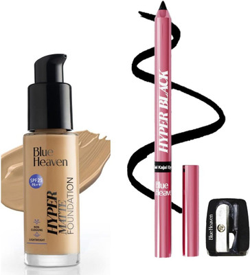BLUE HEAVEN HYPER MATTE FOUNDATION 30ML & HYPER BLACK GEL KAJAL EYELINER 1.5G(2 Items in the set)