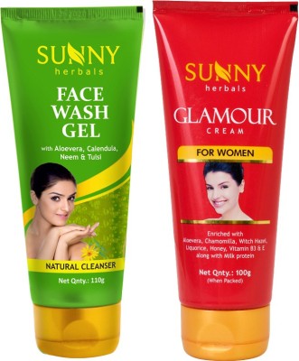 Sunny Herbals Face Wash Gel (With Neem And Tulsi)-110gm and Glamour Cream (For Women) -100gm(2 Items in the set)