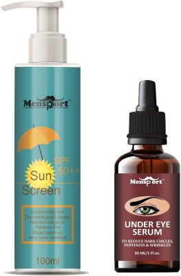 Mensport Broad Spectrum SPF 50++ Sunscreen 100ML & Under Eye Serum for Dark Circle 30ML(2 Items in the set)