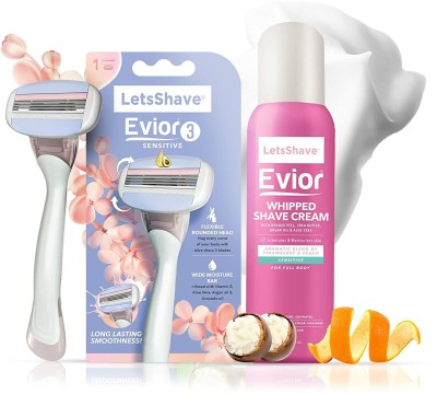 LetsShave Evior 3 Sensitive Trial Kit, Body Razor & Whipped Shaving Cream Combo for Women(2 Items in the set)