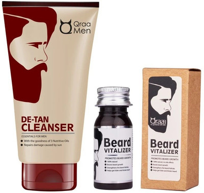Qraa Men Beard -For Beard Growth 30ml + D-Tan Cleanser for Men 100gm(2 Items in the set)