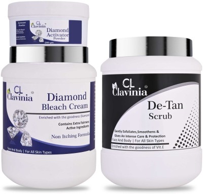 CLAVINIA Diamond Bleach Cream 1 Kg + De-Tan Scrub 1000 ml(3 Items in the set)