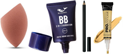 BLUEMERMAID NEW FOUNDATION + CONCEALER + BLACK PENCIL + MAKEUP BLENDER COMBO(4 Items in the set)