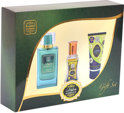 NASEEM Sadaat Gift Set - Aqua Perfume 80 ml, Roll-On Perfume Oil 24 ml & Body Cream 50 g(3 Items in the set)