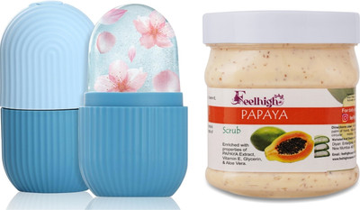 feelhigh Ice Roller -10ml With Papaya scrub enriched with papaya extract-500ml(2 Items in the set)