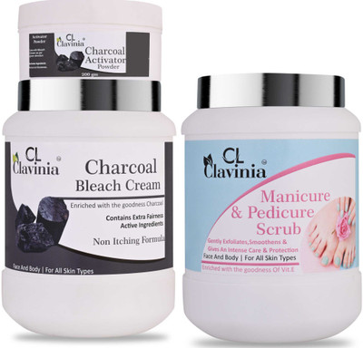 CLAVINIA Charcoal Bleach Cream 1 Kg + Manicure And Pedicure Scrub 1000 ml(3 Items in the set)