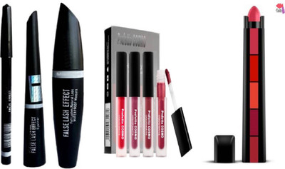 BUZIVENTURES Makeup Beauty Kajal & 3in1 Eyeliner , Mascara , Ey0ebrow Pencil WITH 5 IN 1 AND 4 IN 1 MATE RED ADDITION LIPSTICK(3 Items in the set)