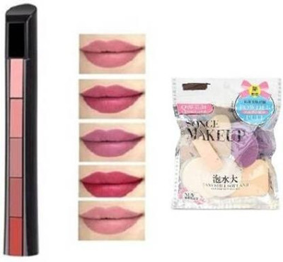 wryak Ultra Smooth Beauty Creamy Matte 5 in1 Fab Lipstick + 5 PC. BLENDER PUFF SET(2 Items in the set)
