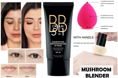 tanvi27 Oil Control Full Cover Pores Long Lasting Foundation with Mushroom Blender OR Blender(3 Items in the set)