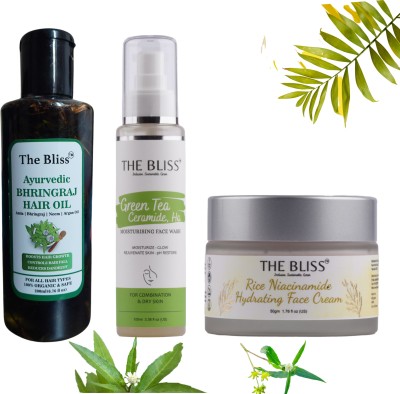 The Bliss Botanical Bliss Trio: Bhringraj hair oil, Green tea facewash & Rice cream(3 Items in the set)