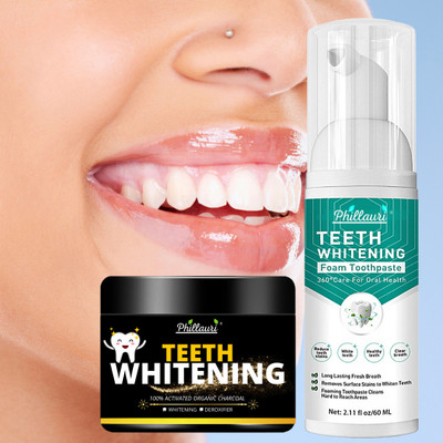 Phillauri Charcoal Teeth Whitening Foam & Powder Combo kit Removes Bad Breath Fights Germs For Women & Men(1 Items in the set)
