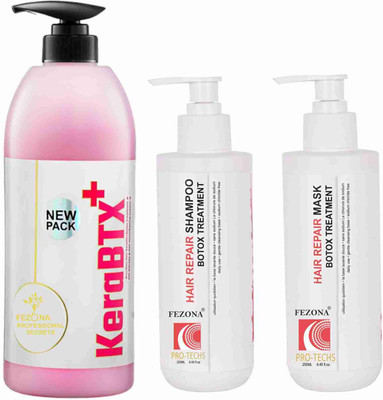 FEZONA PRO-TECHS KeraBTX Keratin 1 lt + Botox Shampoo 250 ml + Botox Mask 250 ml(3 Items in the set)