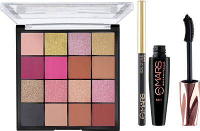 MARS 16 Shade Ultra Pigmented Eyeshadow Palette With Smudge Proof Mascara and Smudge Proof Kajal(3 Items in the set)
