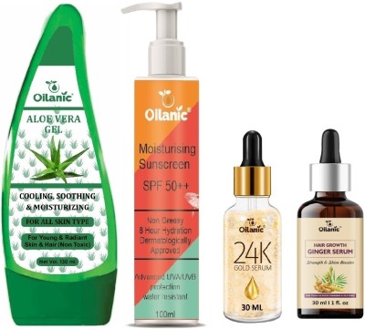 Oilanic Aloevera Gel 130ml, Sunscreen100ml, 24k Gold Serum 30ml & Hair Growth Serum 30ml(4 Items in the set)