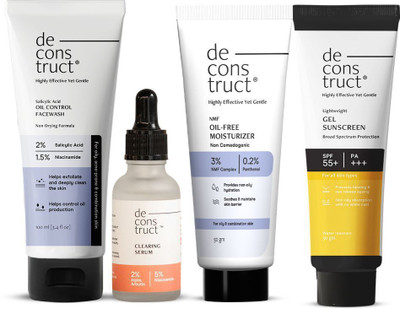 deconstruct Bestseller Combo- CSMS Routine for Oily Skin- Oil Control Face Wash, Clearing Serum, Oil Free Moisturiser and Gel Sunscreen(4 Items in the set)