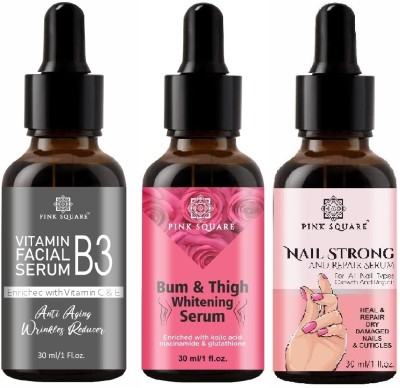 Pink Square Vitamin B3, Bum and Thigh & Nail Serum (3x30ml) Combo of 3(3 Items in the set)