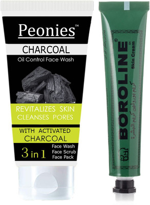 Peonies Charcoal 3 IN 1 Face Wash 100ml & Boroline Antiseptic Ayurvedic Cream 20grm(2 Items in the set)