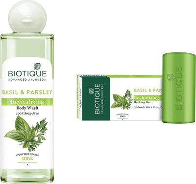 BIOTIQUE Basil & Parsley Body Wash 200 ML & Basil & Parsley Soap 150g(2 Items in the set)