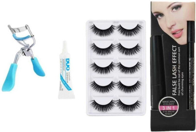 mkldsrh false eyelash with eyelash glue curler with 3 in 1 kajal eyeliner mascara for eyes(4 Items in the set)