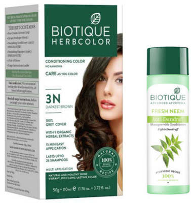 BIOTIQUE Conditioning Hair Color 3N Darkest Brown & Neem Shampoo 120 ML(2 Items in the set)