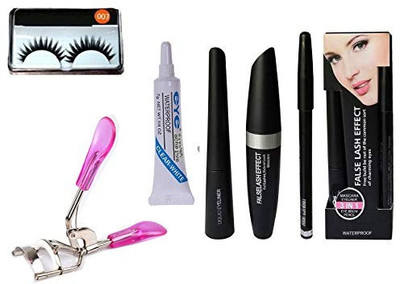 Dhanmann Eye Makeup Combo Kit (1 Eyelash Curler + 1 Eyelash + 3 in 1 Mascara combo pack + 1 Eye Less Glue(4 Items in the set)