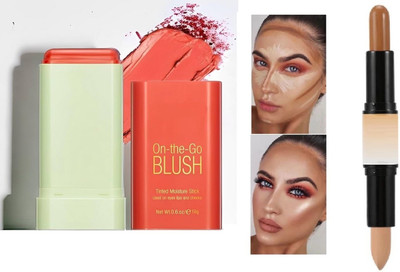 nn 3 in 1 blusher stick multi plse use with contour & highlighter stick waterproof long lasting makeup combo(2 Items in the set)