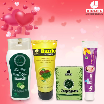 BIOLIFE Shampoo Green Apple+Soap Lemongrass+Cream Biomark+Face wash Dazzle(4 Items in the set)