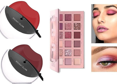 MISTY ALLE 2 Apple.Shaped lipsticks (red+ maroon)+ mascara ,kajal,eyeliner combo(3 Items in the set)