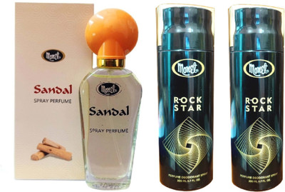 MONET 1 SANDAL PERFUME 30ML & 2 ROCKSTAR DEODORANT 200ML ,PACK OF 3.(3 Items in the set)