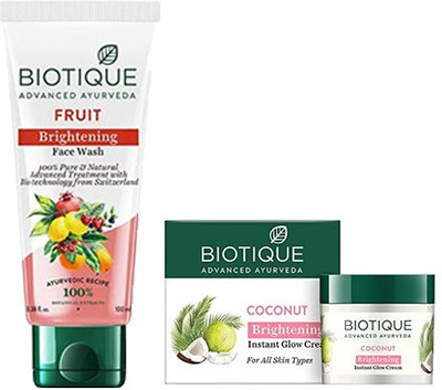 BIOTIQUE Bio Coconut Whitening And Brightening Cream, 50g And Bio White Advanced Fairness Face Wash, 100ml(2 Items in the set)