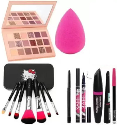 FRIPPE Kajal+BlenderPuff +36H Eyeliner+3in1 +18 Color Eyeshadow Palette&7Makeup Brush(9 Items in the set)