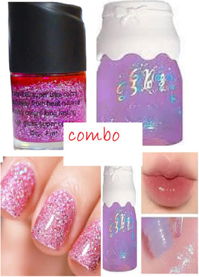 Luipui pink glitter nail polish and pink magic cane lip gloss pack of 2(1 Items in the set)