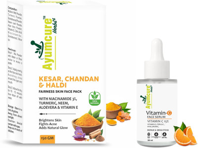 Ayumcure Vitamin C Serum & Herbal Radiance Face Pack Combo for Bright, Clear & Nourished Skin(2 Items in the set)