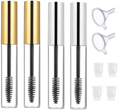 VASADIGITAL 4 Pcs 10ml Golden & Silver Empty Mascara Bottle for Castor Oil with Stopper Mascara(4 Items in the set)
