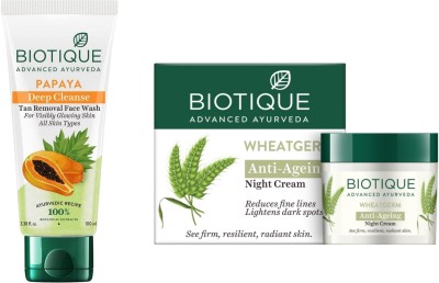 BIOTIQUE Papaya Face Wash 100 ML & Wheatgerm Night Cream 50g(2 Items in the set)