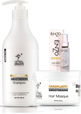 Global Amazon Secrets Nanoplastia Smoothening Shampoo and Hair Mask Combo, Paraben & Silicon Free(2 Items in the set)