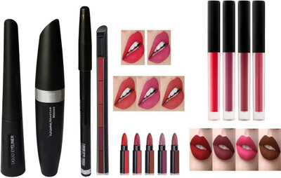 Glamway Cosmetics Makeup combo 5in1 Push Pop Lipstick, 3in1 Mascara and 4in1 Red Edition Matte Liquid Lipstick(8 Items in the set)